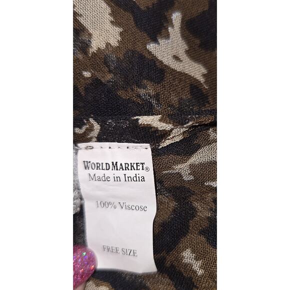 World Market Leopard Print Kimono Free Size Brown Tan Open Front Cover Up Sheer - Picture 9 of 9